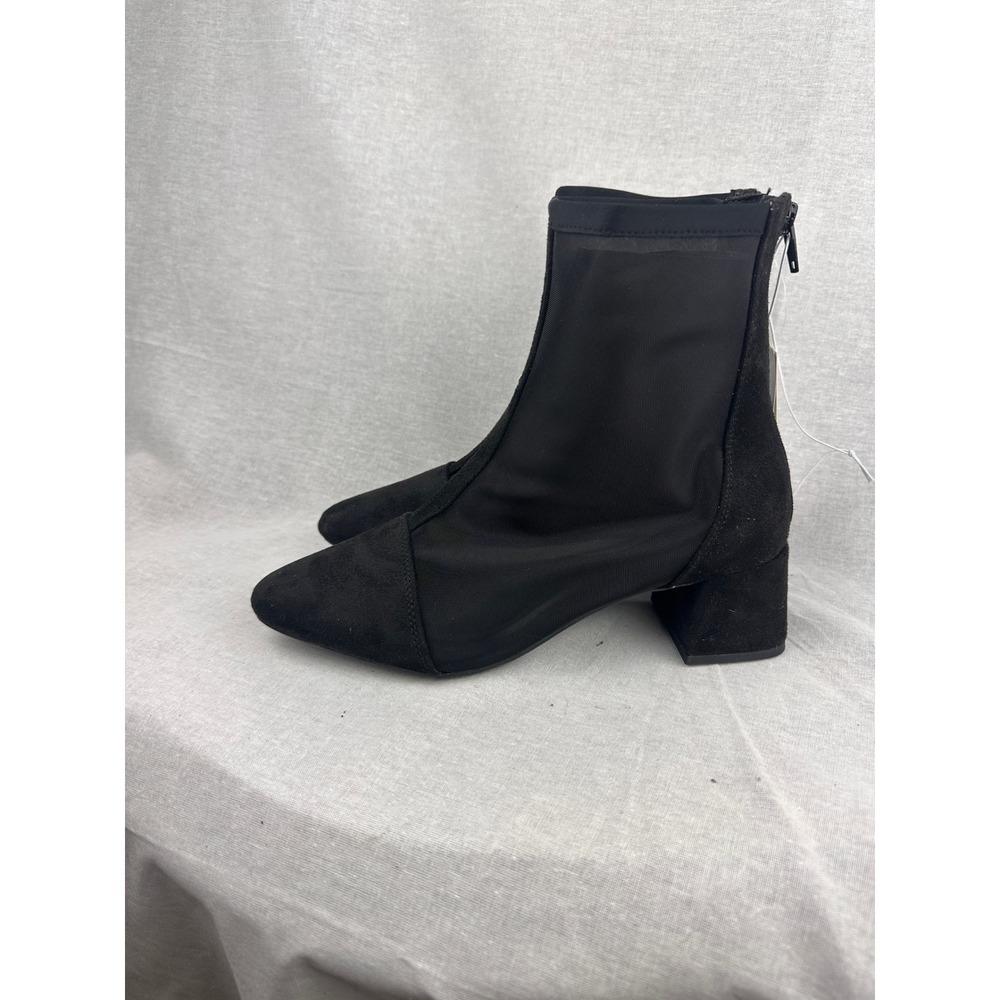 A New Day Black Mesh Sheer Ankle Boots Block Heel Square Toe Womens 7.5 NEW